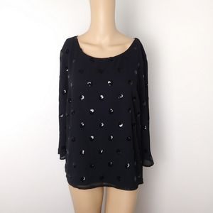 Talbots sequin polka dot black blouse